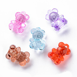 Honeyhandy Transparent Acrylic Pendants, Faceted, Bear, Mixed Color, 19.5x13.5x10.5mm, Hole: 1.5mm, about 400pcs/500g