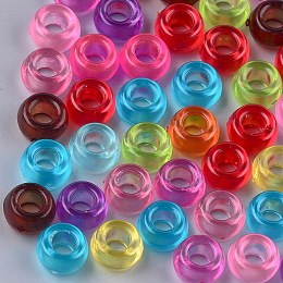 Arricraft Transparent Acrylic Beads, Large Hole Beads, Rondelle, Mixed Color, 9.5x5.5mm, Hole: 4mm, about 2100pcs/500g