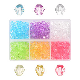 Arricraft Transparent Acrylic Beads, Bicone, Mixed Color, 6x5.5mm, Hole: 2mm, 360pcs/box