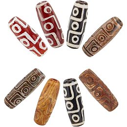 CHGCRAFT 8Pcs 4 Colors Tibetan Style dZi Beads Natural Agate Beads Dyed and Heated Rice Beads Buddhism Tibetan Style dZi Beads for Jewelry Making