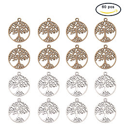 PandaHall Elite 60 Pcs Tibetan Style Alloy Tree of Life Charms Pendants Jewelry Findings for Making Bracelet and Necklace Mixed Color