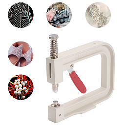 Honeyhandy Manual Round Pearl Fixing Machine, DIY Handmade No Hole Pearl Setting Machine, for Garments, Clothes Decoration, Floral White, 15x16.5x2cm