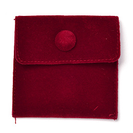 Honeyhandy Square Velvet Jewelry Bags, with Snap Fastener, Dark Red, 7x7x0.95cm