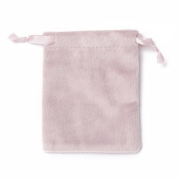 Honeyhandy Velvet Jewelry Drawstring Bags, with Satin Ribbon, Rectangle, Misty Rose, 10x8x0.3cm