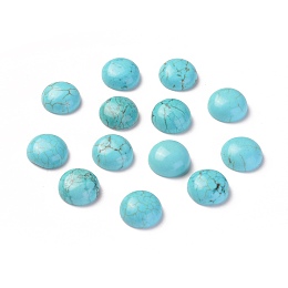 Honeyhandy Natural Howlite Cabochons, Dyed, Half Round, Dark Turquoise, 10x4mm