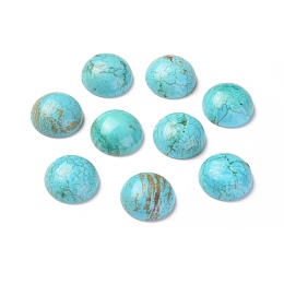 Honeyhandy Natural Howlite Cabochons, Dyed, Half Round, Dark Turquoise, 16x7mm