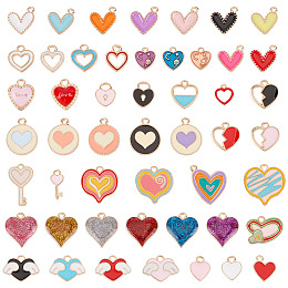 SUNNYCLUE 1 Box 100Pcs Valentines Day Colorful Heart Charms Heart Key Charm Romantic Sweet Love Charm for jewellery Making Charms DIY Necklace Anklet Bracelets Women Adults Crafts