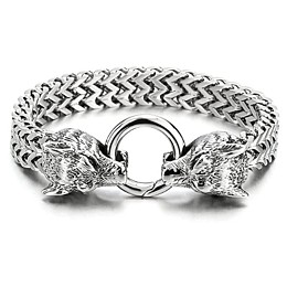 Honeyhandy Titanium Steel Mesh Chain Bracelet with Vintage Wolf Head Clasp for Men, Stainless Steel Color, 8-1/4 inch(21cm)