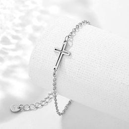 Honeyhandy Stainless Steel Cross Link Bracelet with Cable Chains, Platinum, 6-1/2 inch(16.5cm)