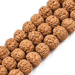 Honeyhandy Undyed Natural Rudraksha Beads, Lead Free, Round, Camel, 12x9.5mm, Hole: 1.2mm, about 114pcs/strand, 22.64 inch(57.5cm)