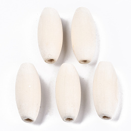 Honeyhandy Unfinished Natural Wood Beads, Undyed, Large Hole Beads, Oval, Old Lace, 35x14mm, Hole: 4mm