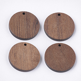 Honeyhandy Walnut Wood Pendants, Flat Round, Camel, 24.5~25x3.5mm, Hole: 2mm