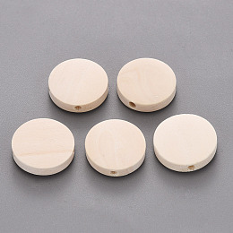 Honeyhandy Wooden Beads, Undyed, Flat Round, Antique White, 20x5mm, Hole: 1.4mm, about 500pcs/500g