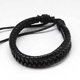 Honeyhandy Trendy Unisex Casual Style Imitation Leather and Leather Bracelets, with Waxed Cord, Black, 58mm