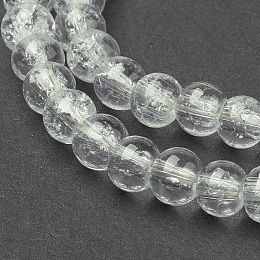 Honeyhandy Crackle Glass Beads Strands, Round, Clear, 4mm, Hole: 1.1~1.3mm, about 200pcs/strand, 31.4 inch