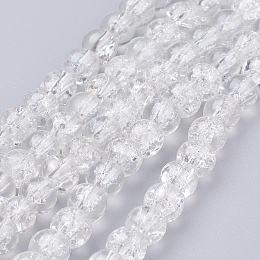 Arricraft Crackle Glass Beads Strands, Round, Clear, 6mm, Hole: 1.3~1.6mm, about 133pcs/strand, 31.4 inches