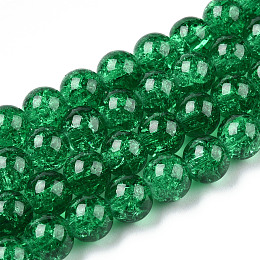 Honeyhandy Spray Painted Crackle Glass Beads Strands, Round, Green, 8mm, Hole: 1.3~1.6mm, about 102~105pcs/strand, 30.55 inch~31.18 inch(77.6~79.2cm)