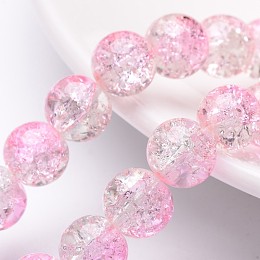 Honeyhandy Pink & Clear Crackle Glass Round Beads Strands, 10mm, Hole: 1.3~1.6mm, about 80pcs/strand, 31.4 inch