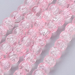 Arricraft Crackle Glass Beads Strands, Round, Pink, 6mm, Hole: 1.3~1.6mm, about 133pcs/strand, 31.4 inches