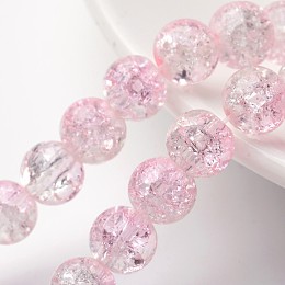 Honeyhandy Crackle Glass Beads Strands, Round, Pink, 8mm, Hole: 1.3~1.6mm, 31.4 inch