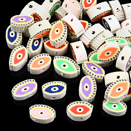 Honeyhandy Handmade Polymer Clay Beads, Eye, Mixed Color, 6~8x9.5~12x4~5mm, Hole: 1.6mm