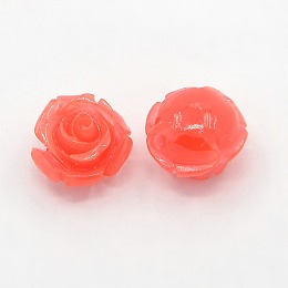 Honeyhandy Synthetic Coral 3D Flower Rose Beads, Dyed, Tomato, 8x8mm, Hole: 1mm