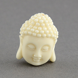 Honeyhandy Synthetic Coral Beads, Dyed, Buddha Head, White, 15.5x11x6mm, Hole: 1.5mm