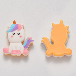 Honeyhandy Resin Cabochons, Unicorn, Colorful, 32x27x6.5mm