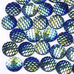 Honeyhandy Resin Cabochons, Imitation Mermaid Fish Scale, AB-Color, Flat Round, Blue, 12x3mm