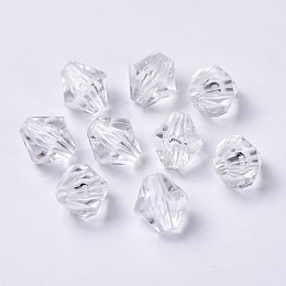Honeyhandy Transparent Acrylic Beads, Faceted Bicone, Clear, about 10 mm in diameter, hole: 1.5mm