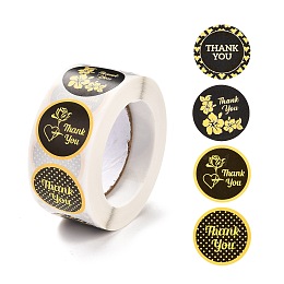 Honeyhandy 1 Inch Self-Adhesive Stickers, Roll Sticker, Flat Round with Flowers & Word Thank You, for Party Decorative Presents, Black, 2.5cm, 500pcs/roll