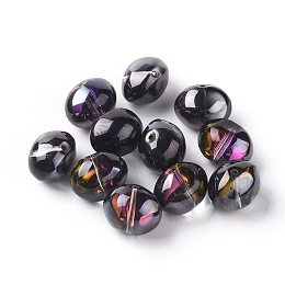 Honeyhandy Half Plated Crystal Glass Oval Beads, Black Plated, 13x16mm, Hole: 1mm