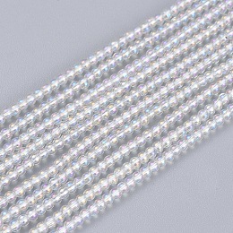 Honeyhandy Electroplate Glass Beads Strands, Round, AB Color Plated, Clear AB, 2mm, Hole: 0.6mm, about 180pcs/strand, 14.17 inch(36cm)