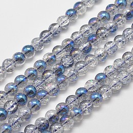 Arricraft Electroplate Crackle Glass Round Bead Strands, Half Rainbow Plated, Royal Blue, 8mm, Hole: 1mm, about 50pcs/strand, 15.7 inches