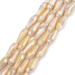 Arricraft Electroplated Opaque Glass Beads Strands, Full Rainbow Plated, Faceted, Teardrop, Wheat, 15x6mm, Hole: 1mm, about 50pcs/Strand, 28.35 inch(72cm)