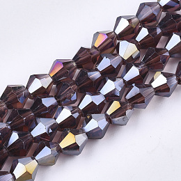 Honeyhandy Electroplate Glass Beads Strands, AB Color, Faceted, Bicone, Purple, 6x5.5~6mm, Hole: 1mm, about 47~48pcs/strand, 10.83 inch(27.5cm)