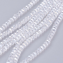 Honeyhandy Electroplate Glass Beads Strands, AB Color Plated, Faceted, Flat Round, Clear AB, 3x2mm, Hole: 0.5mm, about 165~170pcs/strand, 16.7 inch