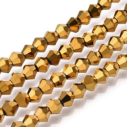 Honeyhandy Electroplate Glass Bead Strands, Rainbow Plated, Faceted Bicone, Golden Plated, 4x4.5mm, Hole: 1mm, 92~96pcs/strand, 13.78~14.37 inch