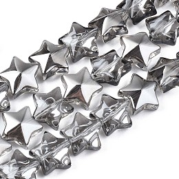 Electroplate Glass Beads Strand, Pearl Luster Plated, Star, Dark Gray, 11.5~12.5x13x7mm, Hole: 1mm, about 55~56pcs/strand, 23.62 inch~ 25.20 inch(60~64cm)