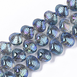 Honeyhandy Electroplate Glass Beads Strands, Shell Shape, Steel Blue, 12x14.5x10mm, Hole: 1mm, about 50~51pcs/Strand, 24.41 inch(62cm)