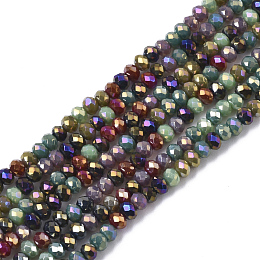 Arricraft Electroplate Glass Beads Strands, AB Color Plated, Faceted, Rondelle, Multi-color Plated, 3x2.5mm, Hole: 0.7mm, about 188~190pcs/16.93 inches~17.71 inches(43~45cm)