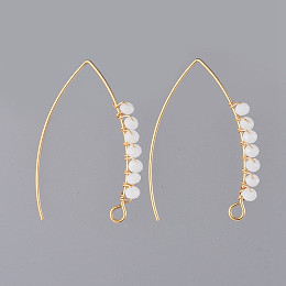 Honeyhandy 304 Stainless Steel Earring Hooks, with Faceted Rondelle Glass Beads and Horizontal Loop, Golden, White, 40x28x3mm, Hole: 3x2mm, Pin: 0.8mm