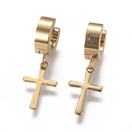 Honeyhandy 304 Stainless Steel Hoop Earrings, Hypoallergenic Earrings, Dangle Earrings, Cross, Golden, 27mm, Pin: 1mm