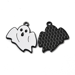 Honeyhandy Alloy Enamel Pendants, for Halloween, Ghost, Electrophoresis Black, White, 26.5x23x1.2mm, Hole: 1.8mm