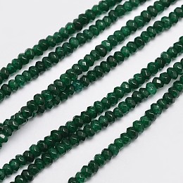 Honeyhandy Natural Malaysia Jade Beads Strands, Rondelle, Dyed, Faceted, Dark Green, 3~3.5x2mm, Hole: 0.8mm, about 137pcs/strand, 14.96 inch