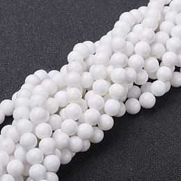 Honeyhandy Natural Mashan Jade Round Beads Strands, Dyed & Heated, White, 6mm, Hole: 1mm, about 69pcs/strand, 15.7 inch