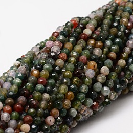 Honeyhandy Faceted Natural Indian Agate Round Beads Strands, 4mm, Hole: 1mm, about 92pcs/strand, 15.3 inch