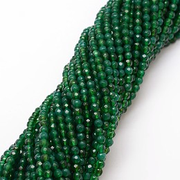 Honeyhandy Natural Agate Bead Strands, Dyed, Faceted, Round, Green, 4mm, Hole: 0.8mm, about 90~92pcs/strand, 14 inch