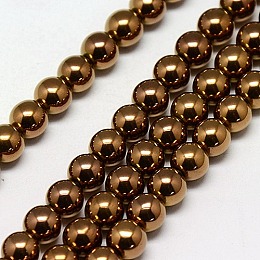 Honeyhandy Electroplate Non-magnetic Synthetic Hematite Beads Strands, Round, Grade AAAA, Copper Plated, 3mm, Hole: 1mm, about 127pcs/strand, 16 inch