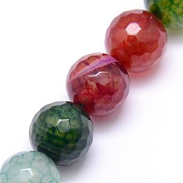 Honeyhandy Natural Agate Round Beads Strand, Dyed, Faceted, Mixed Color, 8mm, Hole: 1mm, about 48pcs/strand, 15.74 inch